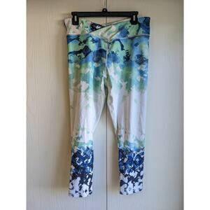 Women's White Blue Mint Leggings Wrap Waist Stretch Pull On Leggings Size L